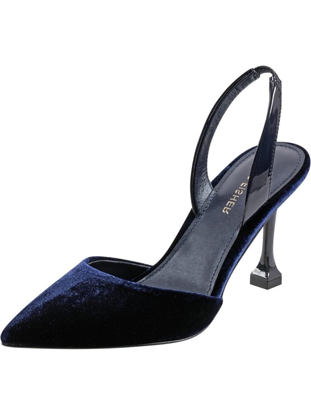 Women's Navy Blue Velvet Pull On Pointy Toe Hadya Pumps High Tapered Heels Shoes
